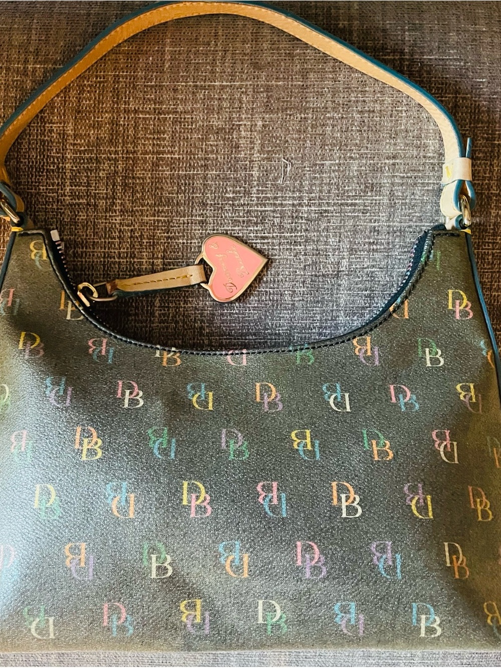 VTG Y2K authentic Dooney & Bourke Rainbow Monogram mini Hobo Bag w/ Heart Charm